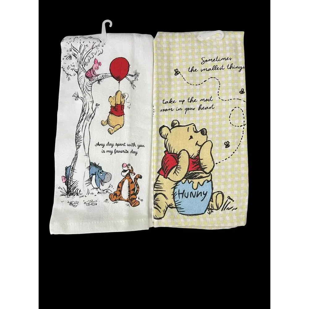 Disney Two Winnie-the-Pooh Kitchen Towels New 16X26 Cotton 2025 Yellow and White